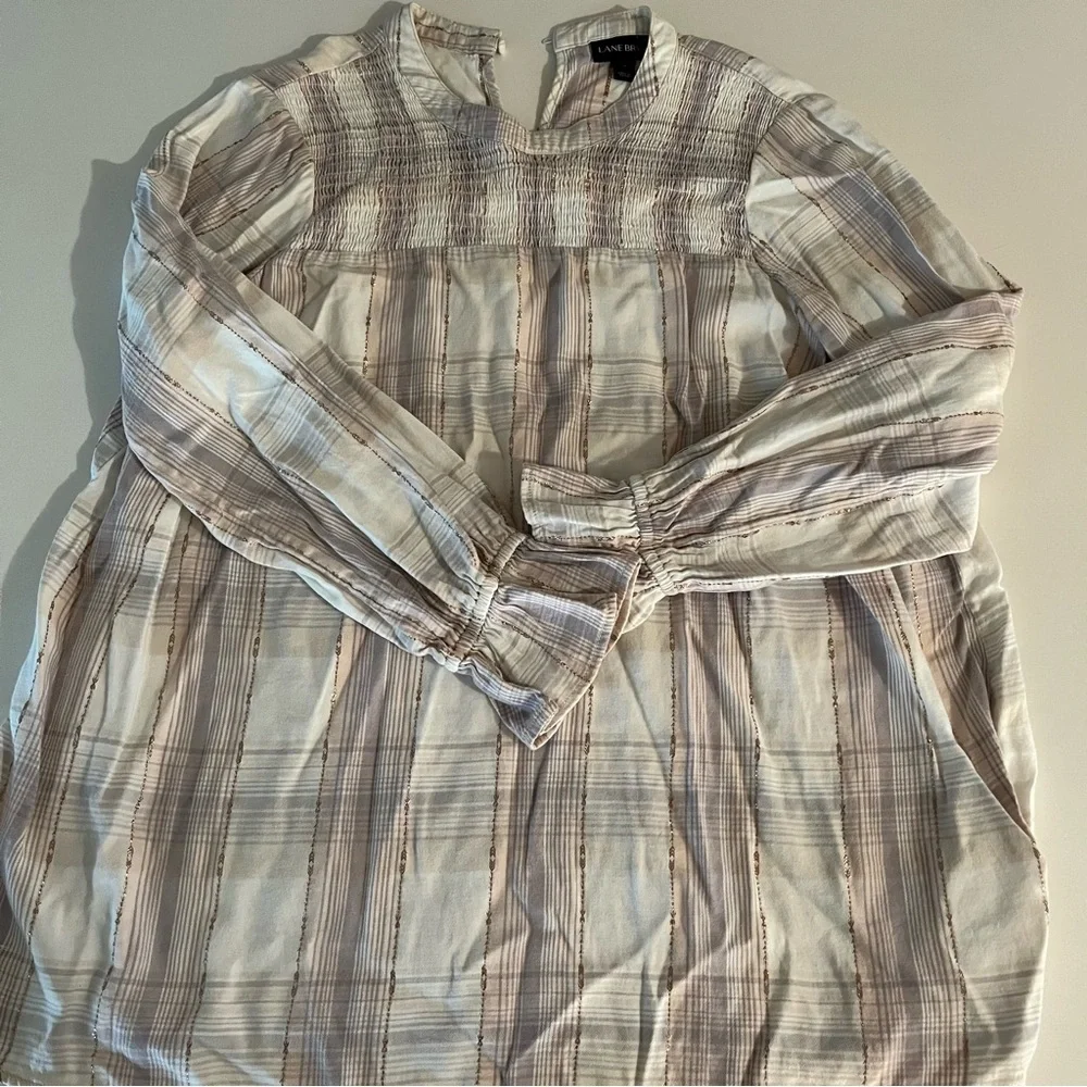 Lane Bryant Pink Plaid Blouse Size 16 elastic wrist - Picture 5 of 7